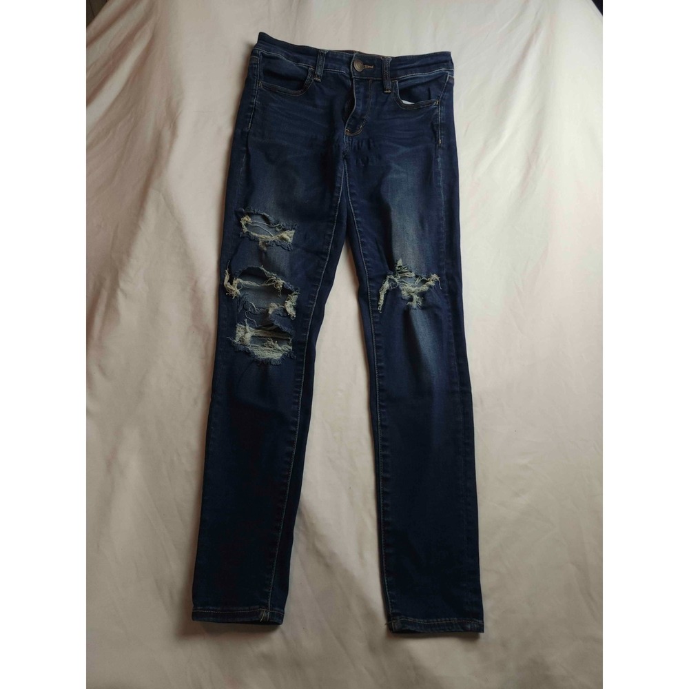 American Eagle Next Level Stretch Skinny Jeans Womens 6 Blue Denim Distressed